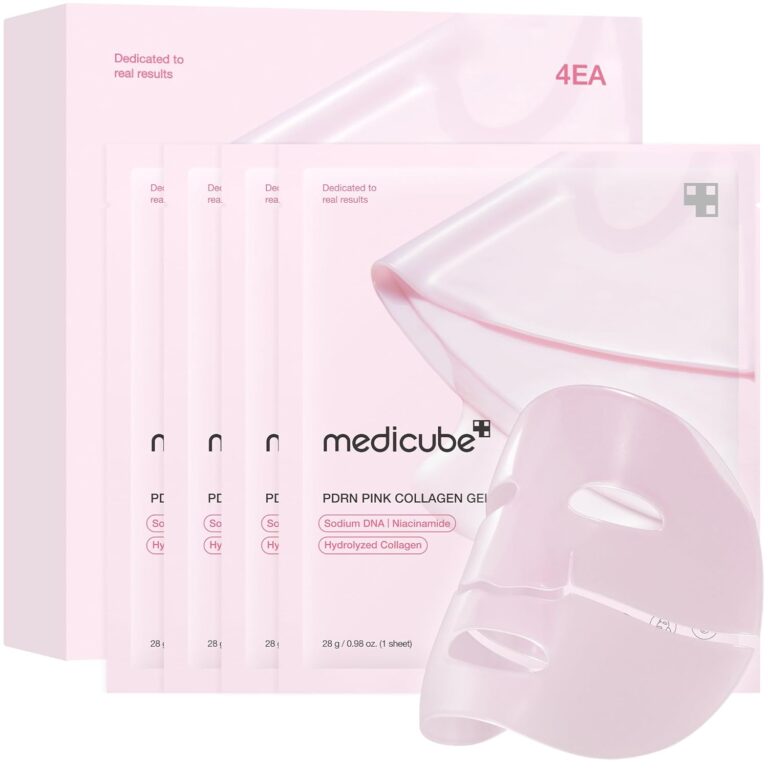 medicube Salmon DNA PDRN pink collagen jelly gel mask | overnight face mask for glass glow skin- elasticity, hydrating, firming and moisturizing | korean skincare, 28g, 4ea